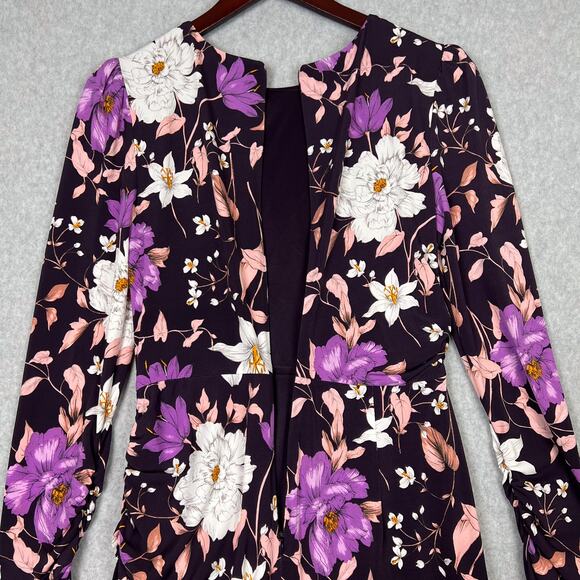 Eliza J Purple Floral Long Sleeve Bodycon Midi Dress Size 8 - Picture 10 of 12